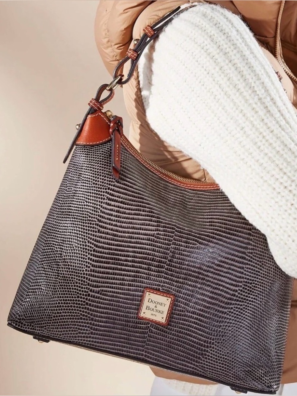 Dooney & Bourke Gray Lizard-Embossed Hobo Bag